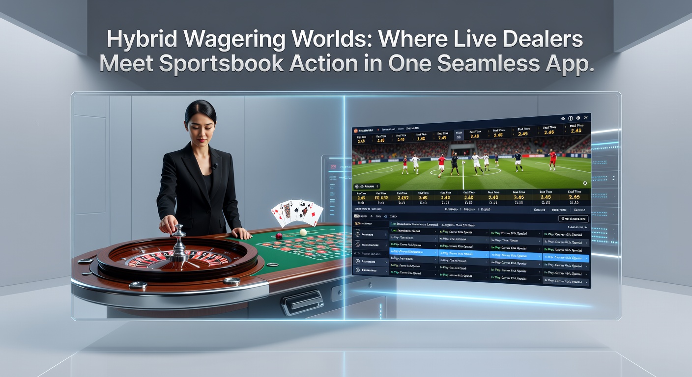 Close-up van een hybride app-interface met een live dealer craps-tafel en een sportsbook-ticker voor Formule 1-races, getoond op een tablet met overlay-stats