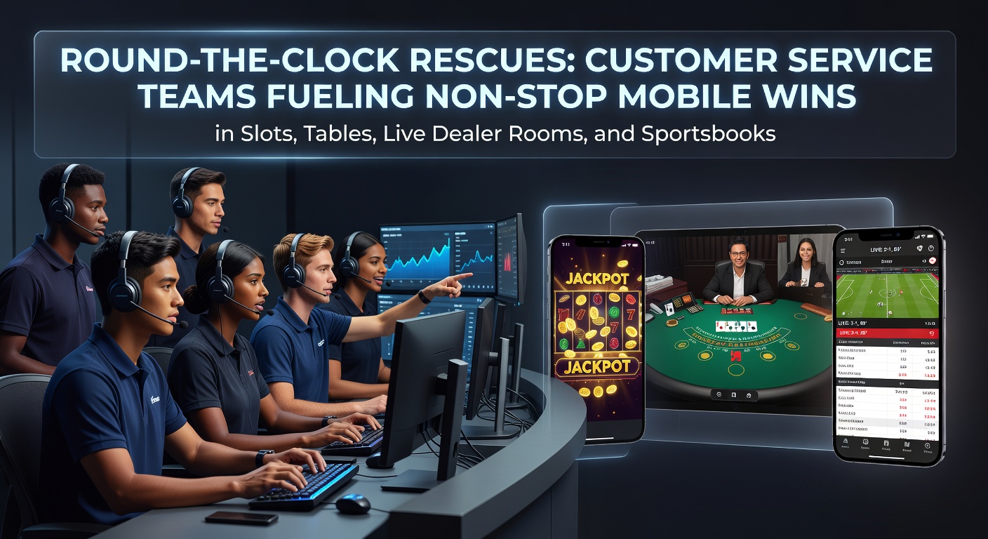 Klantenserviceteam dat 24/7 spelers helpt bij mobiele casino-uitdagingen, met schermen vol chats en telefoongesprekken