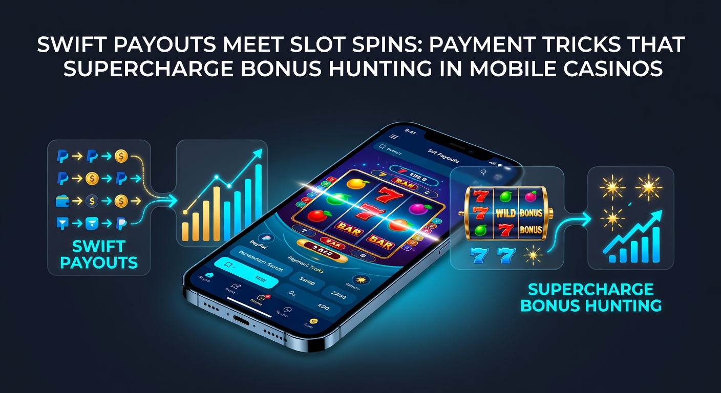 Overzicht van betaaliconen zoals crypto en e-wallets naast een mobiel slot scherm met draaiende rollen en bonuspop-ups