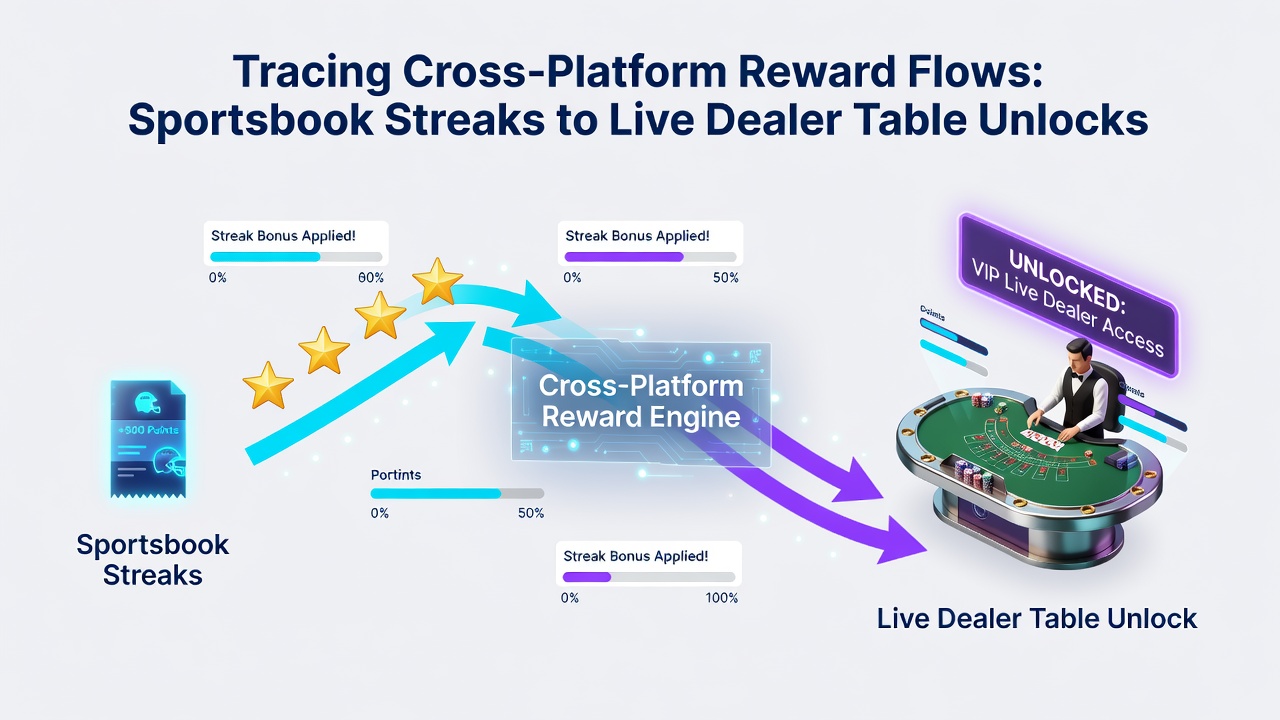Illustratie van mobiele app interfaces die wallet synchronisaties tonen tussen sportsbook en live dealer features